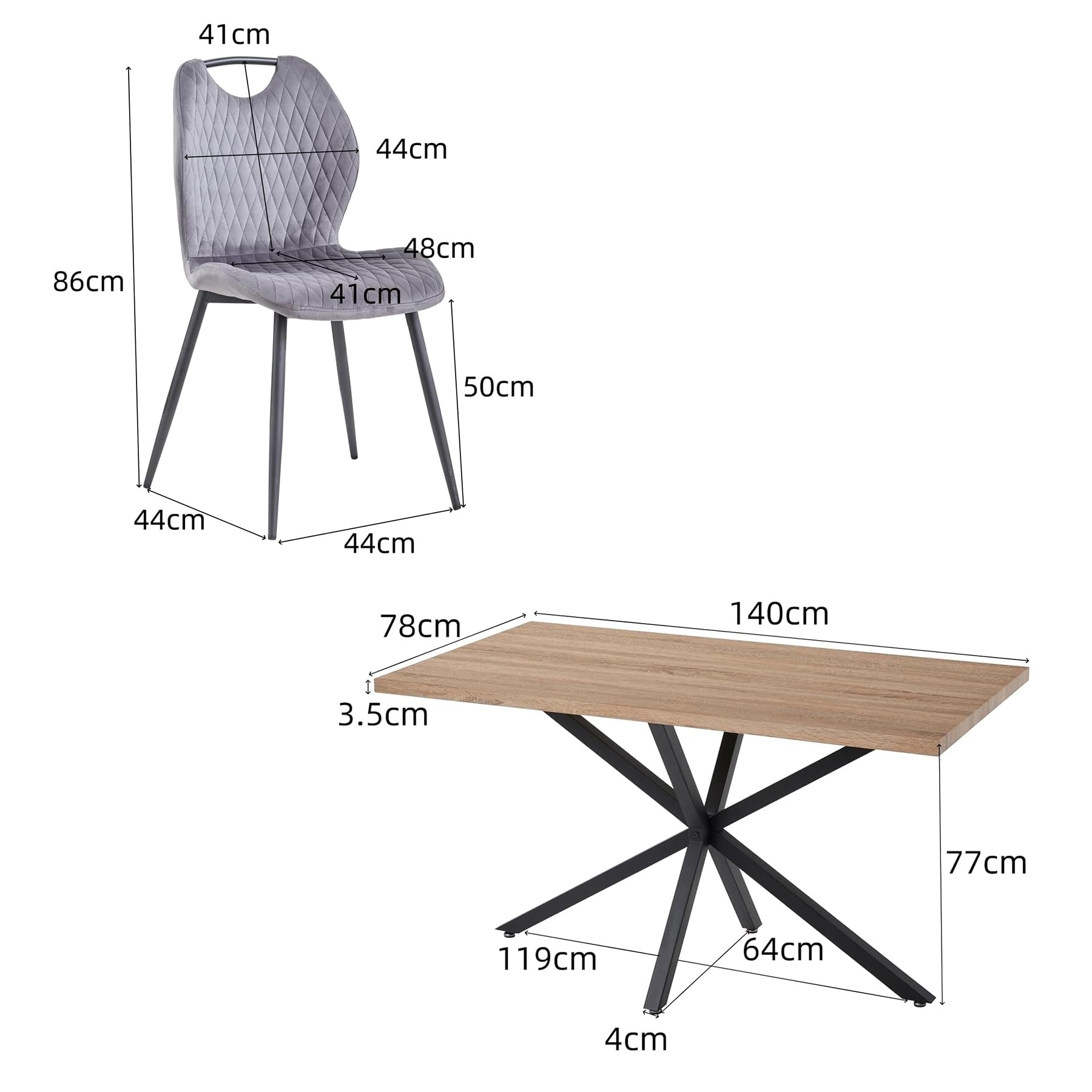 GrandCA HOME Juego de Mesa y Sillas de Comedor de 7 Piezas,Mesa Cuadrada de 140 cm,6 Silla de Comedor Tapizada en Terciopelo holandés,Adecuado para Cocinas,Comedores (Madera Clara+Gris)
