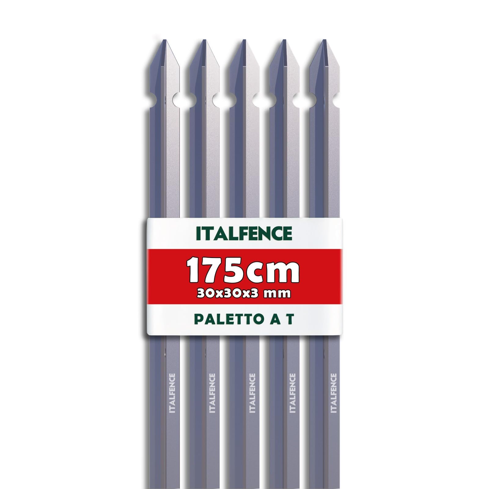 Palo a T H175cm 30x30x3mm in ferro zincato per recinzione [5 pezzi]