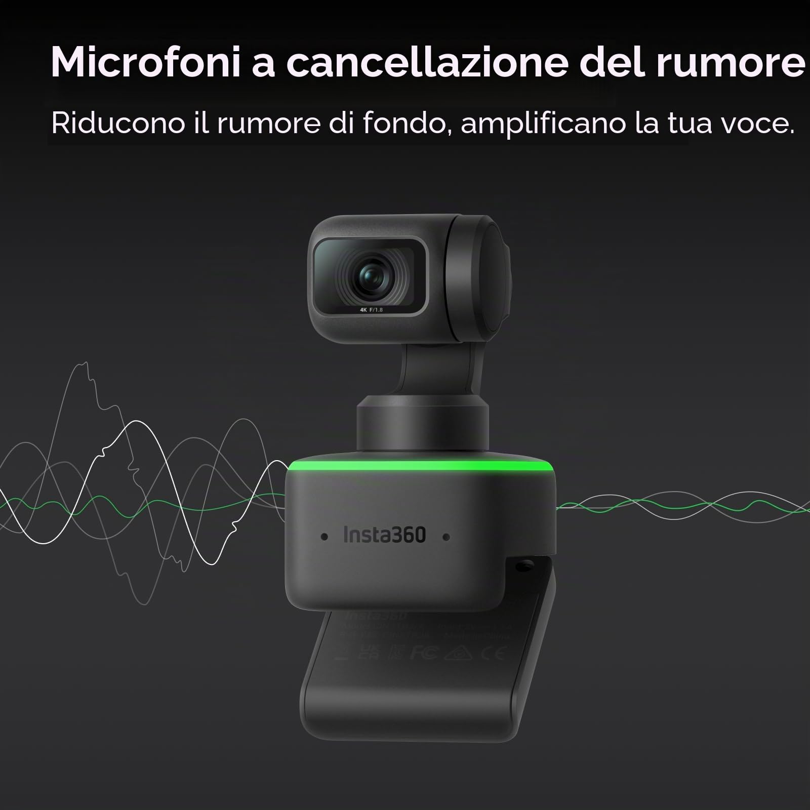 Insta360 Link - PTZ 4K Webcam con sensore 1/2", monitoraggio intelligente, controllo gestuale, HDR, microfoni con cancellazione del rumore, modalità speciali, per laptop, videocamera, videoconferenze,