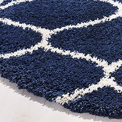 Image of Fur Shaggy Rugs and Carpets, Modern Plush Area Rug for Bedroom Living Room Floor Mat Bedside Home Decor Carpet (8x8 Feet Round, Navy Blue|Ivory)
