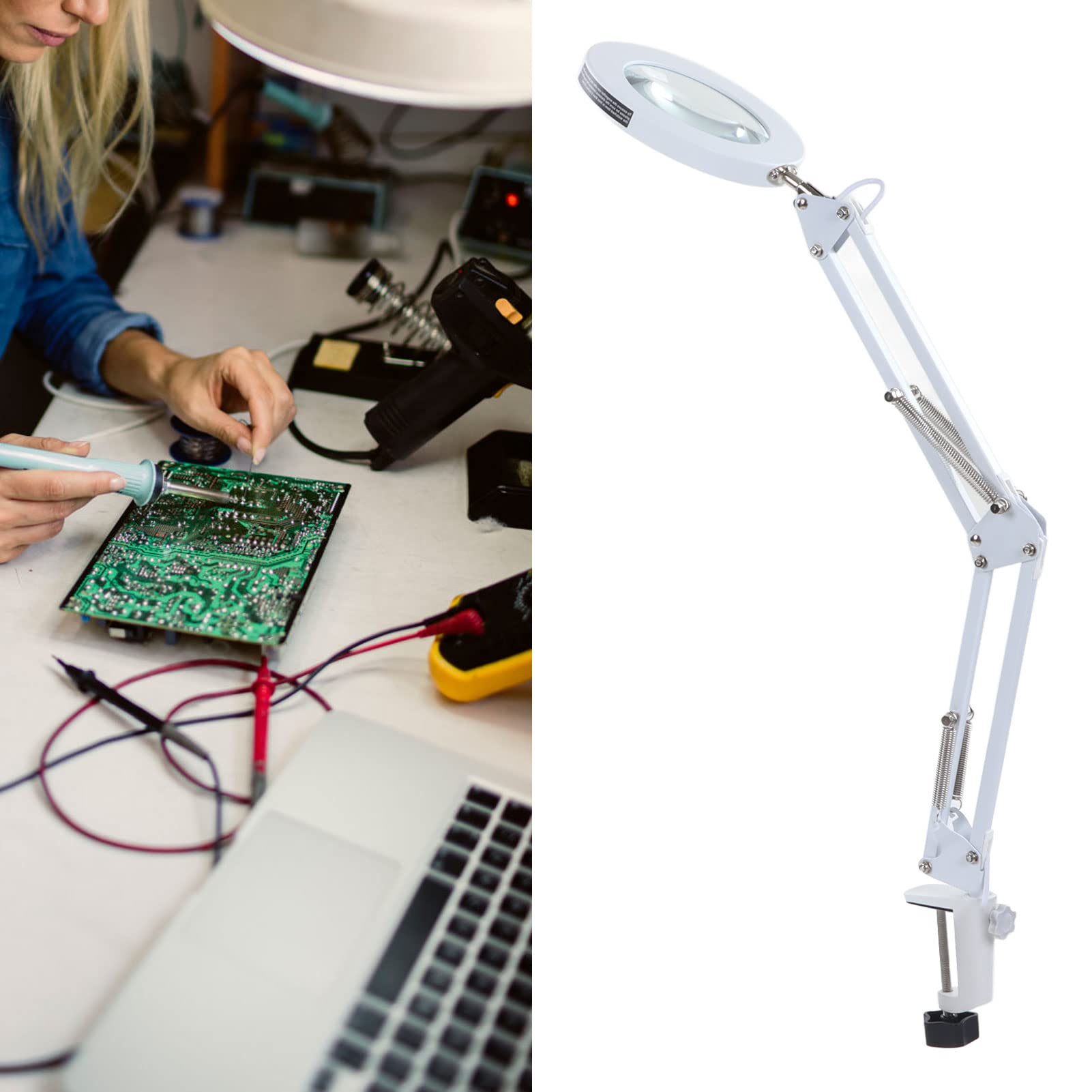 Marhynchus Lampada da Lettura a Clip, Lente d'ingrandimento in Lega di Alluminio con Luce Lampada a Morsetto a LED 5X con 3 modalità 11 luminosità Design Pieghevole per la Lettura Riparazione