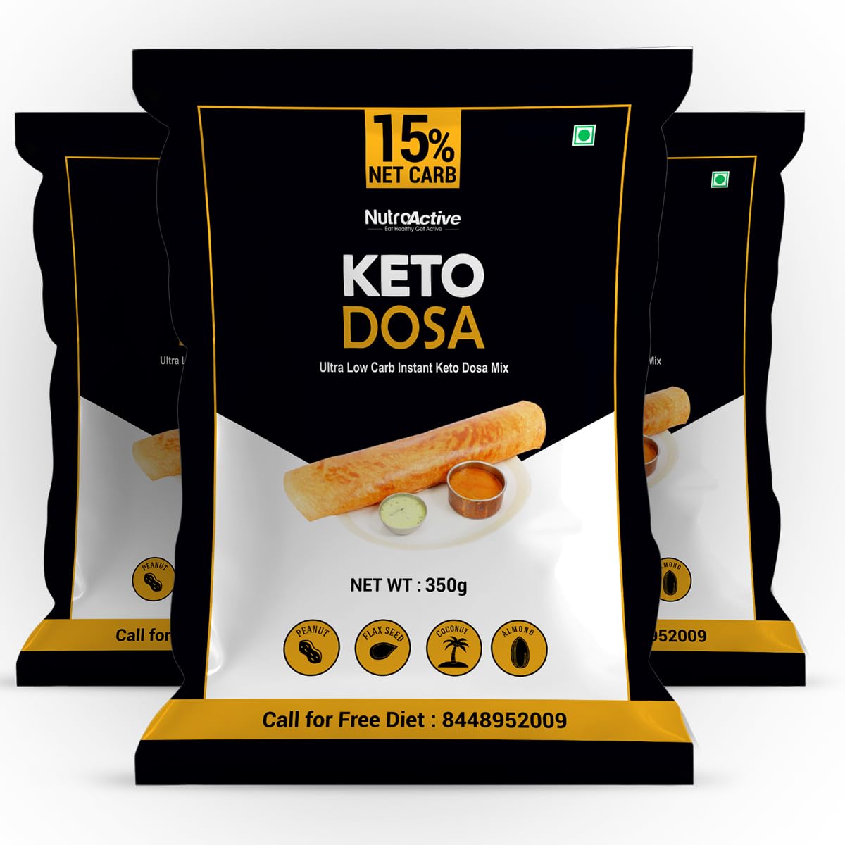 NutroActive Keto Dosa Mix, Gluten Free, 2 gm Net Carb Per Dosa- 350 g (Pack of 3) (B07RWYDXKR) Amazon Price History, Amazon Price Tracker