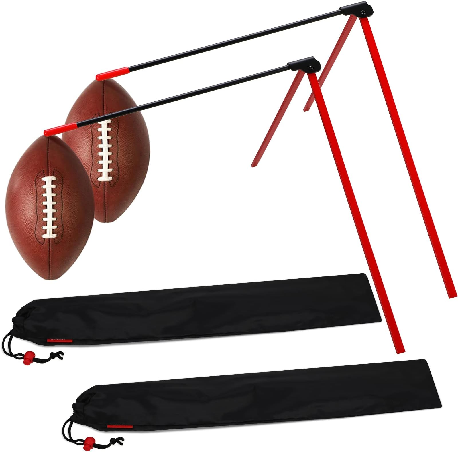 2 Pieces Football Kicking Tee Football Kicking Stand Portable Field Goal Kicking Holder Compatible with Most Football Sizes for Youth Kids Training Practice Accessories Gear Equipment, Red and Black