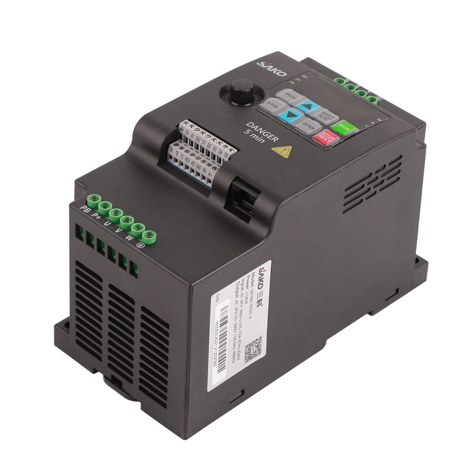 SKI780-5D5G-4 Frequenzumrichter, 5,5 KW, 380V, 3-Phasen-Eingang/Ausgang | Frequenzumrichter für leichte Anwendungen, Stromvektorregelung, 13 A, 180 x 115 x 95 mm, Angepasste Motorleistung 5,5 kW