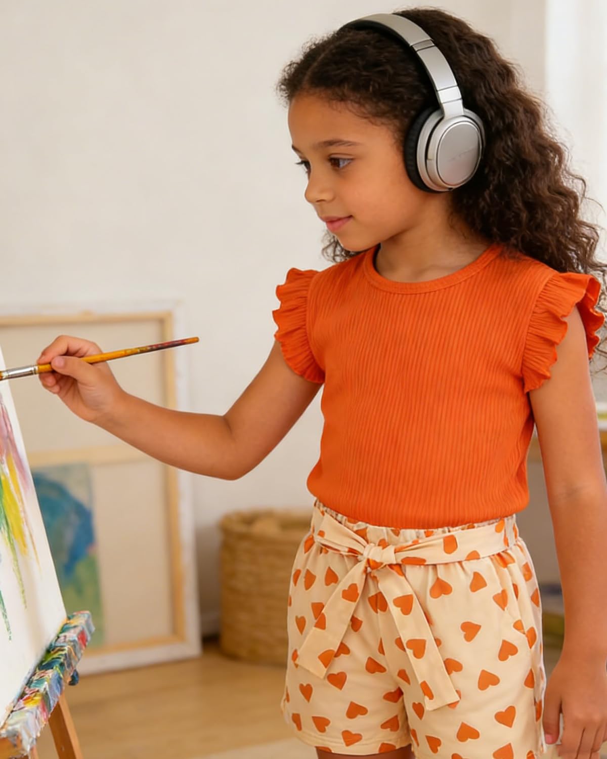 Conjunto corto de verano para niñas y niñas, camiseta sin mangas y pantalones cortos con estampado de corazón