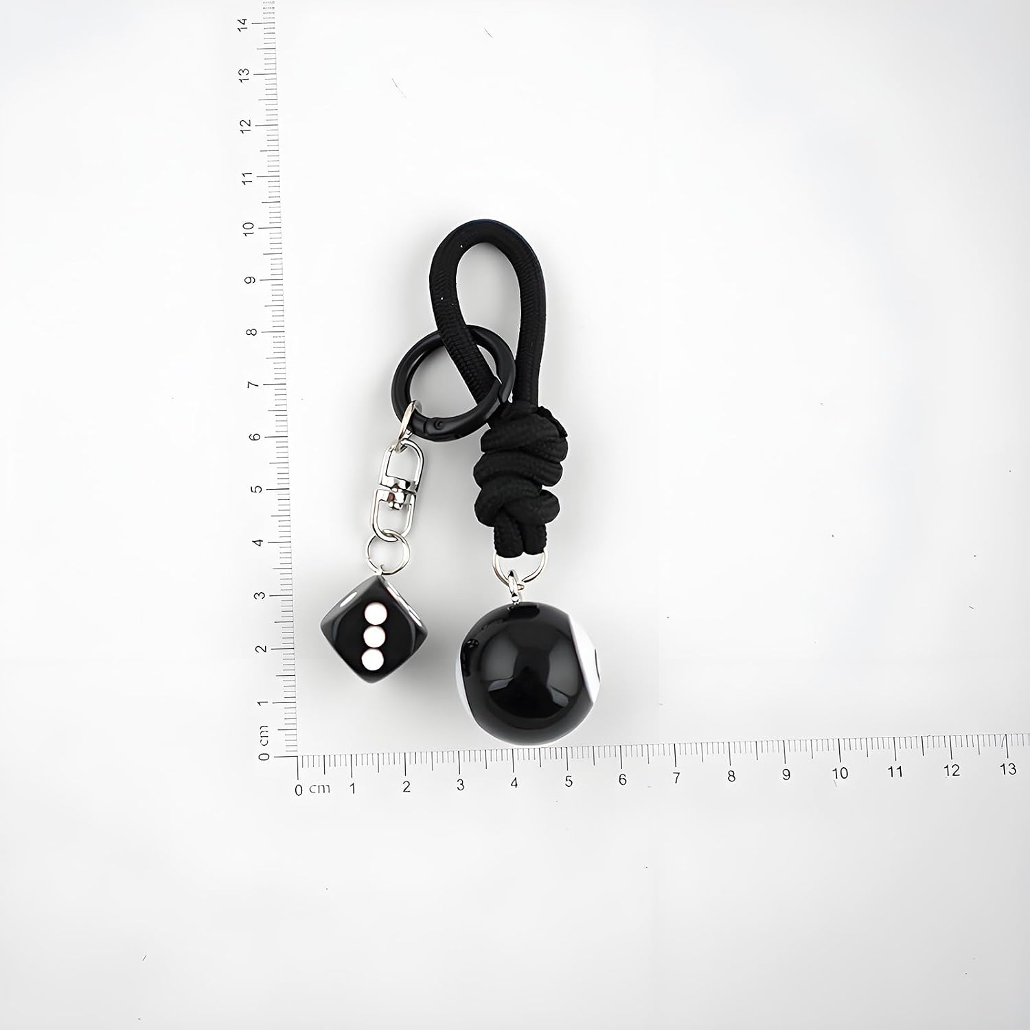 8 Ball Dice Charm Keychain - Black Rope Knot Cute Bag Purse Accessories Y2K Aesthetic Key Chain for Women Men