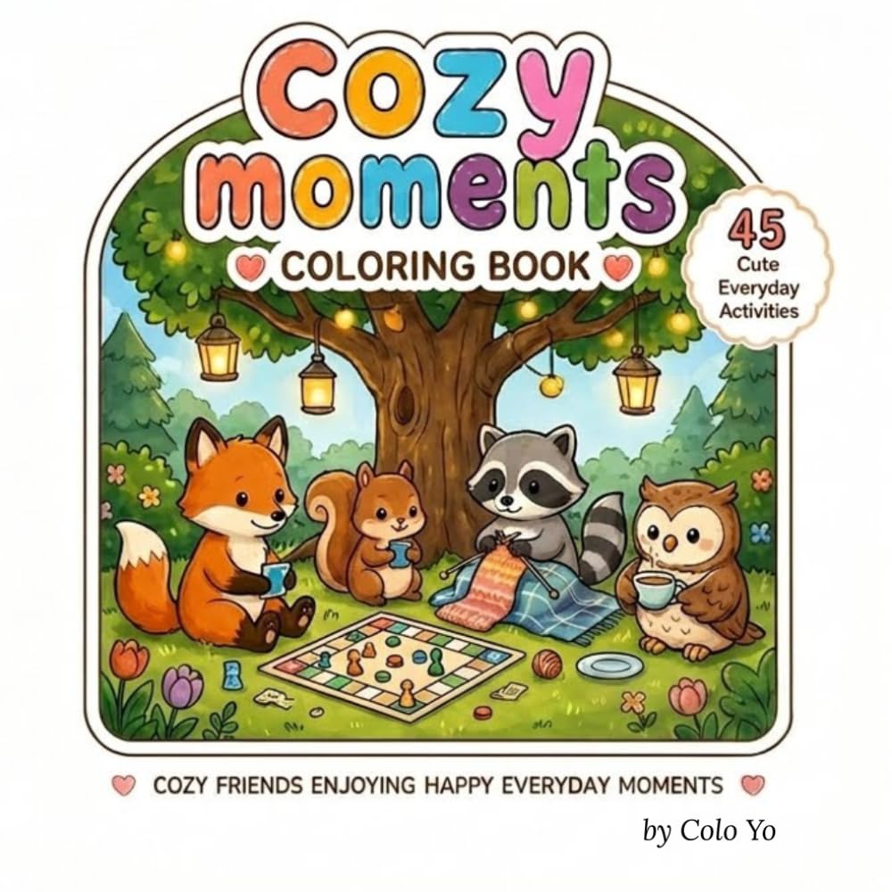 45 Cute & Relaxing Designs for Stress Relief and Creative Fun, Cute Happy Animals to Color Bold & Easy Coloring for All Ages ,Adorable Animal Coloring Book for Relaxation