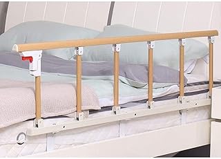 Rieles laterales para cama de ancianos para personas mayores, barandilla lateral de cama para adultos, barandilla de seguridad plegable de metal amarillo de color grano de madera (146 x 40 cm)
