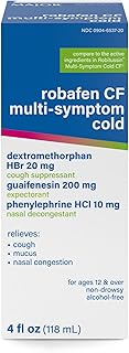 MAJOR Robafen CF Multi-Symptom Peak Cold Cough Syrup for Congestion and Mucus Relief, Alcohol-Free, Non-Drowsy - 4 fl oz (1 Pack)