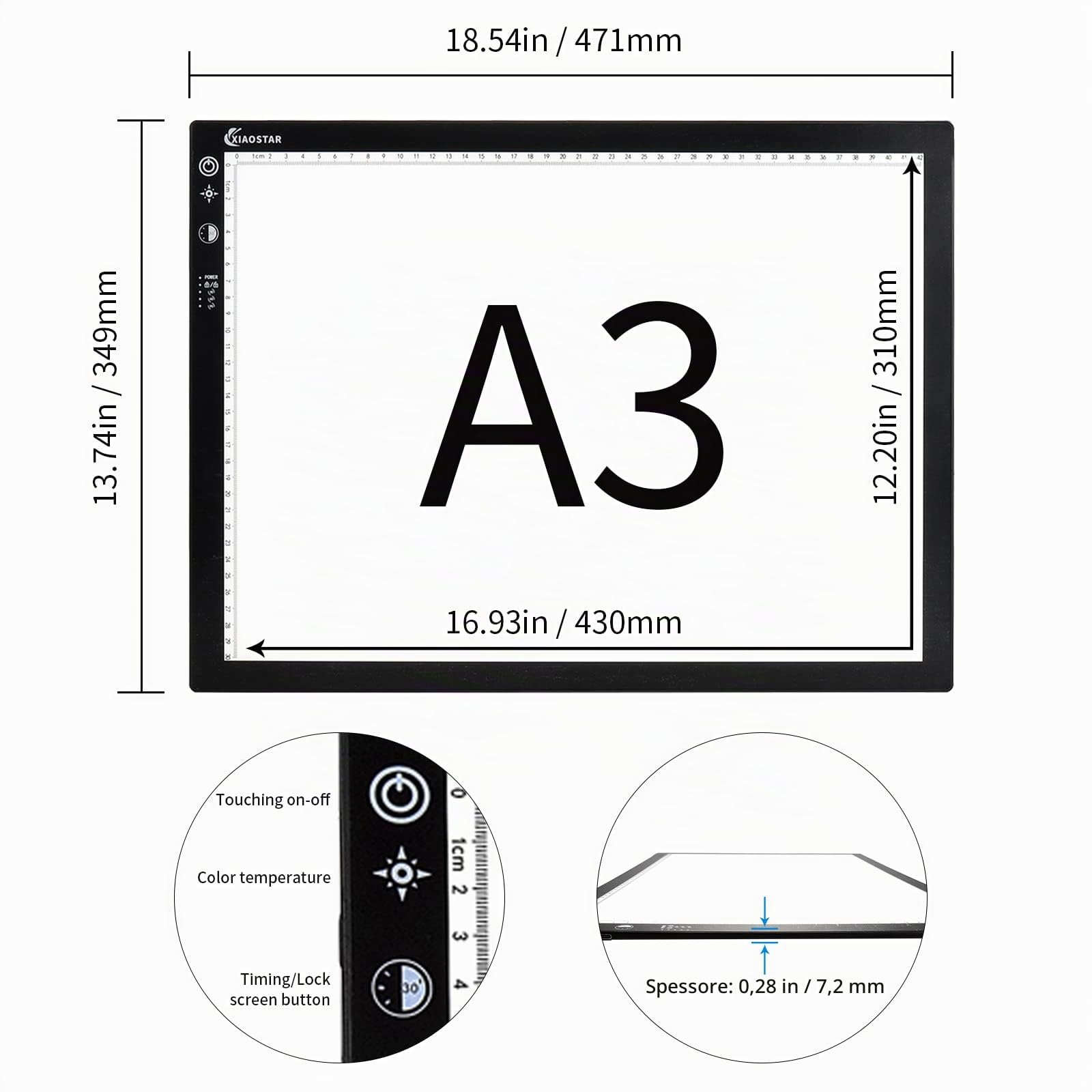 XIAOSTAR A3 led light pad tavolo luminoso, tracciatura intelligente con schermata di blocco e impostazione dei tempi, luminosità e temperatura di colore regolabili