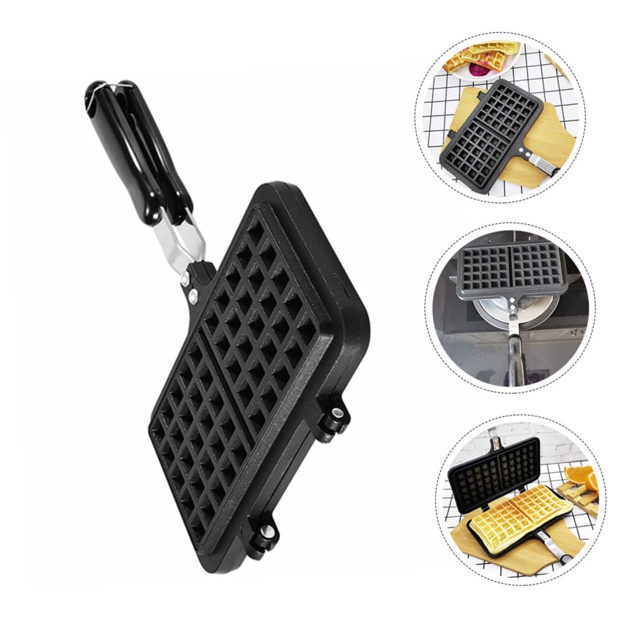 Stampo Facile da Pulire e Lavabile in Alluminio Pressofuso e Waffle Nero Piastra per Waffle Preparazione di Dolci Fatti in Casa per Cottura su Fornello