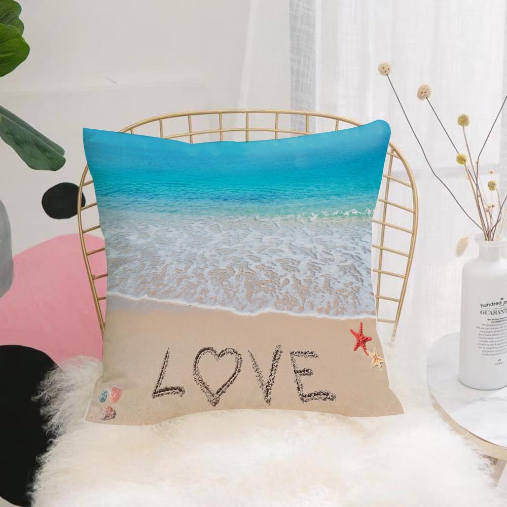 HYOSXW Cushion Cover,Throw Pillow Case Home Decorative for Living Room Bedroom Sofa Chair 16X16 Inch,love written on a tropical beach,Pillowcase 40X40cm