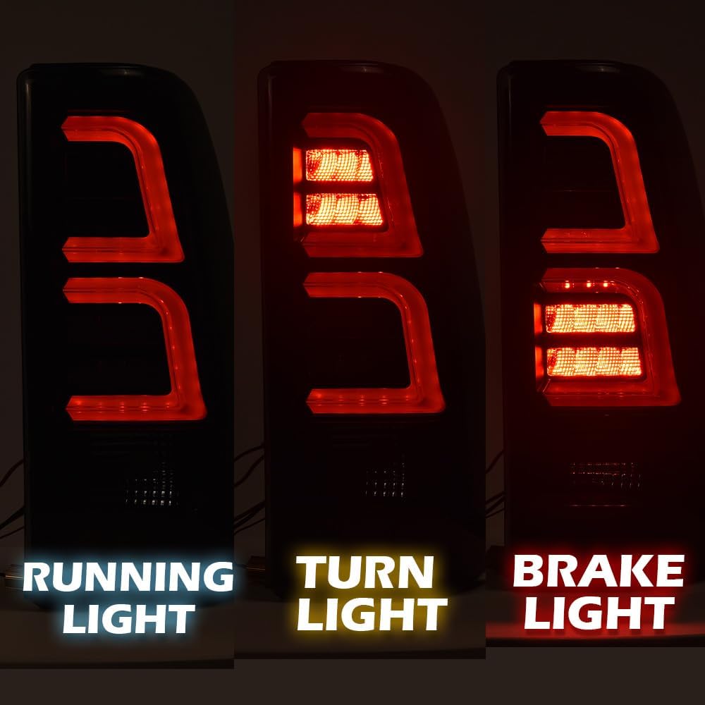 DOTCOM LED Tube Tail Lights Assembly w/light Bar Pair Fit Chevy Silverado 1500 2500 & HD 1999-2002/Fit GMC Sierra 1500 2500 & HD 1999-2006 Rear Lamps, Smoke Lens Black Housing Luces Traseras