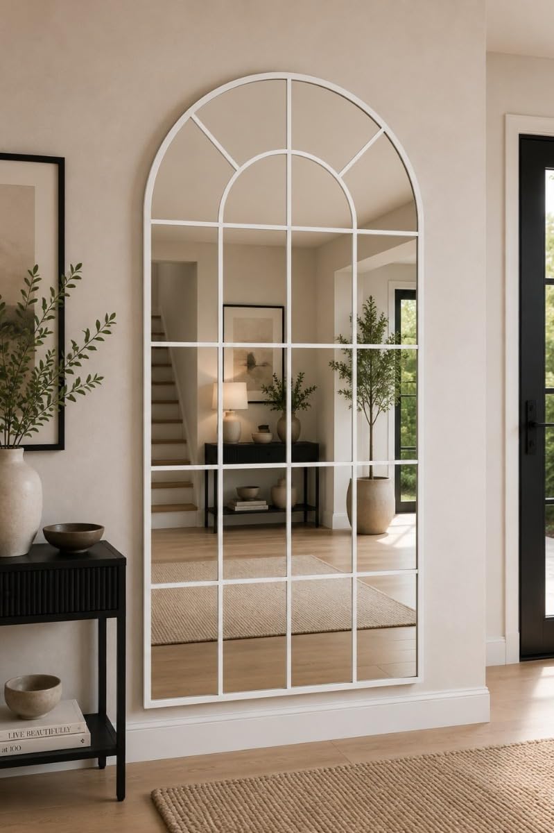 XL White Framed Arched Window Leaner Wall Mirror 71""X33.5"" 180x85cm MirrorOutlet