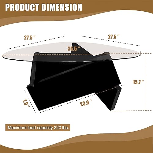 Miniatura 2 de Mesa de centro moderna de cristal triangular de mediados de siglo, mesa central negra con parte superior de vidrio templado, mesa de té de madera