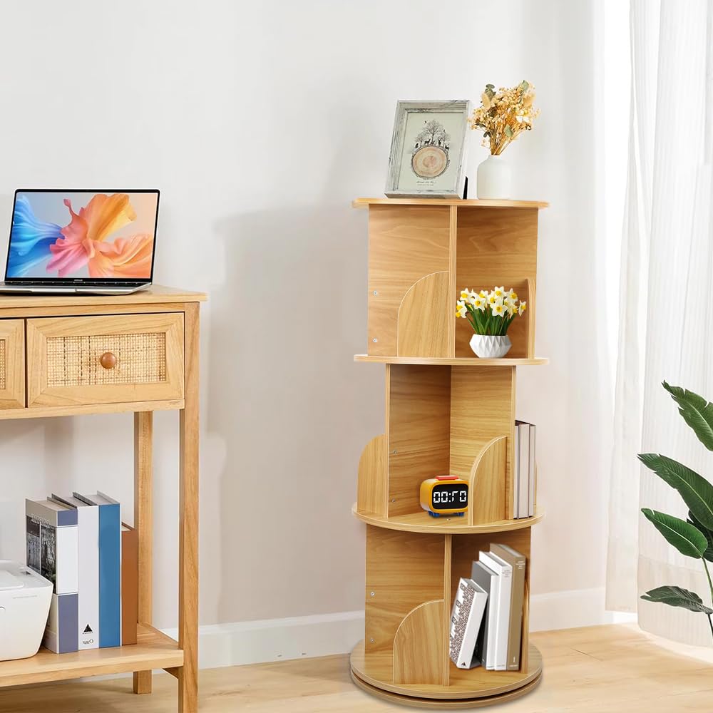 LANTUS - Librería infantil de 98 cm, estantería de 3 niveles, giratoria a 360°, para habitación infantil, sala de juegos, 40 x 40 x 97 cm (color madera original)