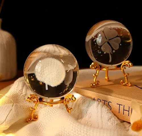Miniatura 3 de Figura de bola de cristal grabada con láser 3D de 2362in Bola de vidrio pisapapapeles con soporte para mesa de oficina en casa Esfera de cristal