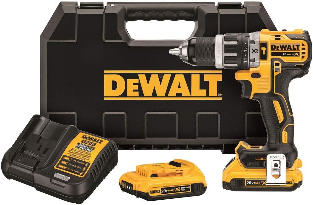 DEWALT 20V MAX* XR Compact Hammer Drill Kit, 1/2-Inch, 2.0-Amp Hour (DCD796D2), Multicolor