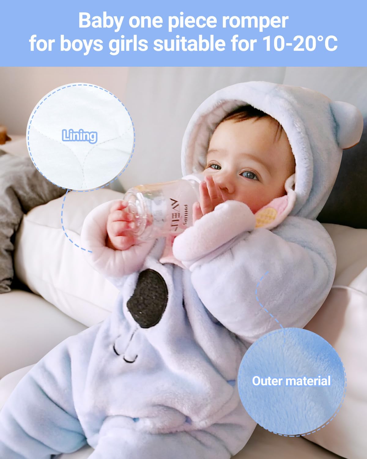 Tutina Invernale Per Bambino In Pile | Con Cappuccio E Piedini | Doppia Cerniera | Taglia 6-9 Mesi | Colore Beige