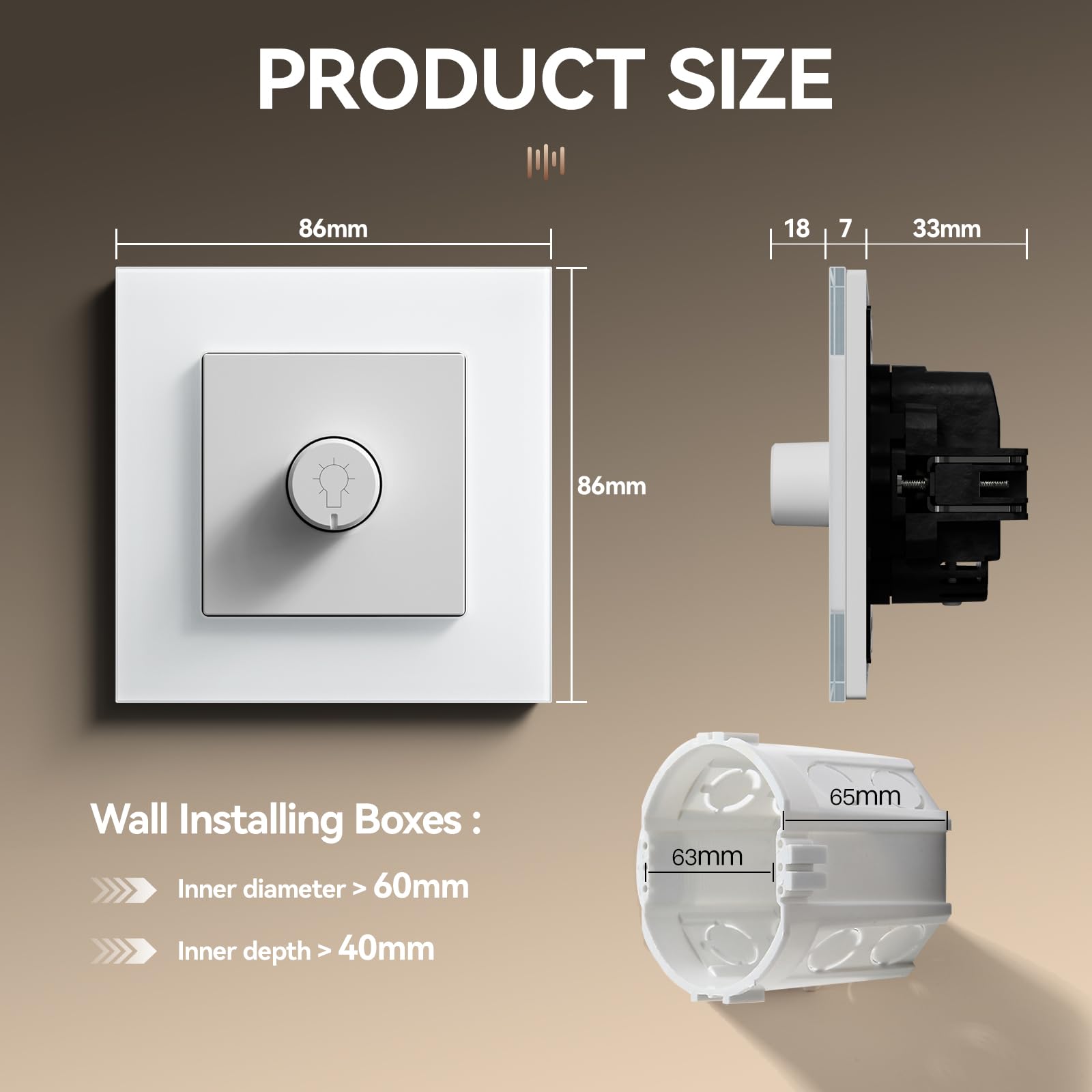 BSEED Interruptor pared con Cristal,Interruptor de luz con Garfio,Basculante Con Pilotitos LED,Fácil Instalación,Fáciles de Limpiar,E-Series,1 Gang 1 Vía - 2 Paquetes,86mm Negro — view 69