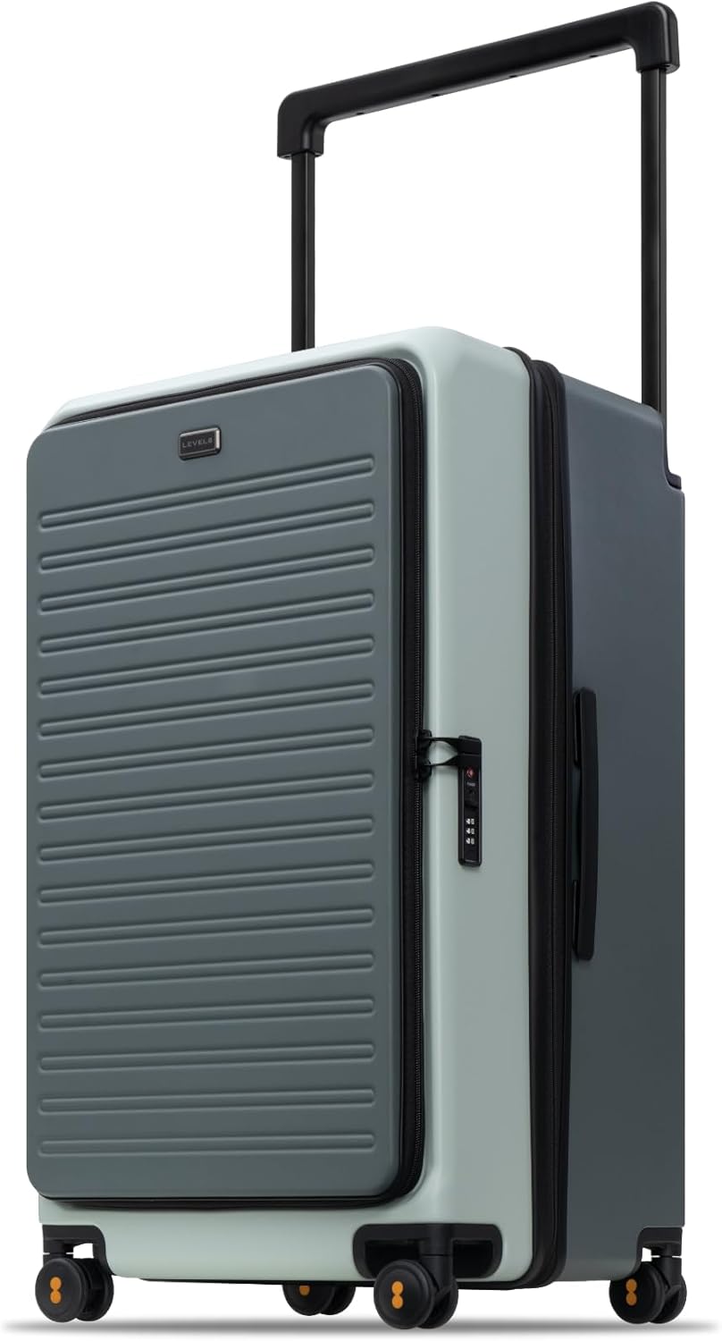 LEVEL8 Adventure Top Opening Carry on Luggage Airline Approved with Tsa Lock, 20 Inch Expandable Wide Handle Carry on Luggage, Top Lid Opening Hardshell Suitcases with Wheels for Men Women, Celadon