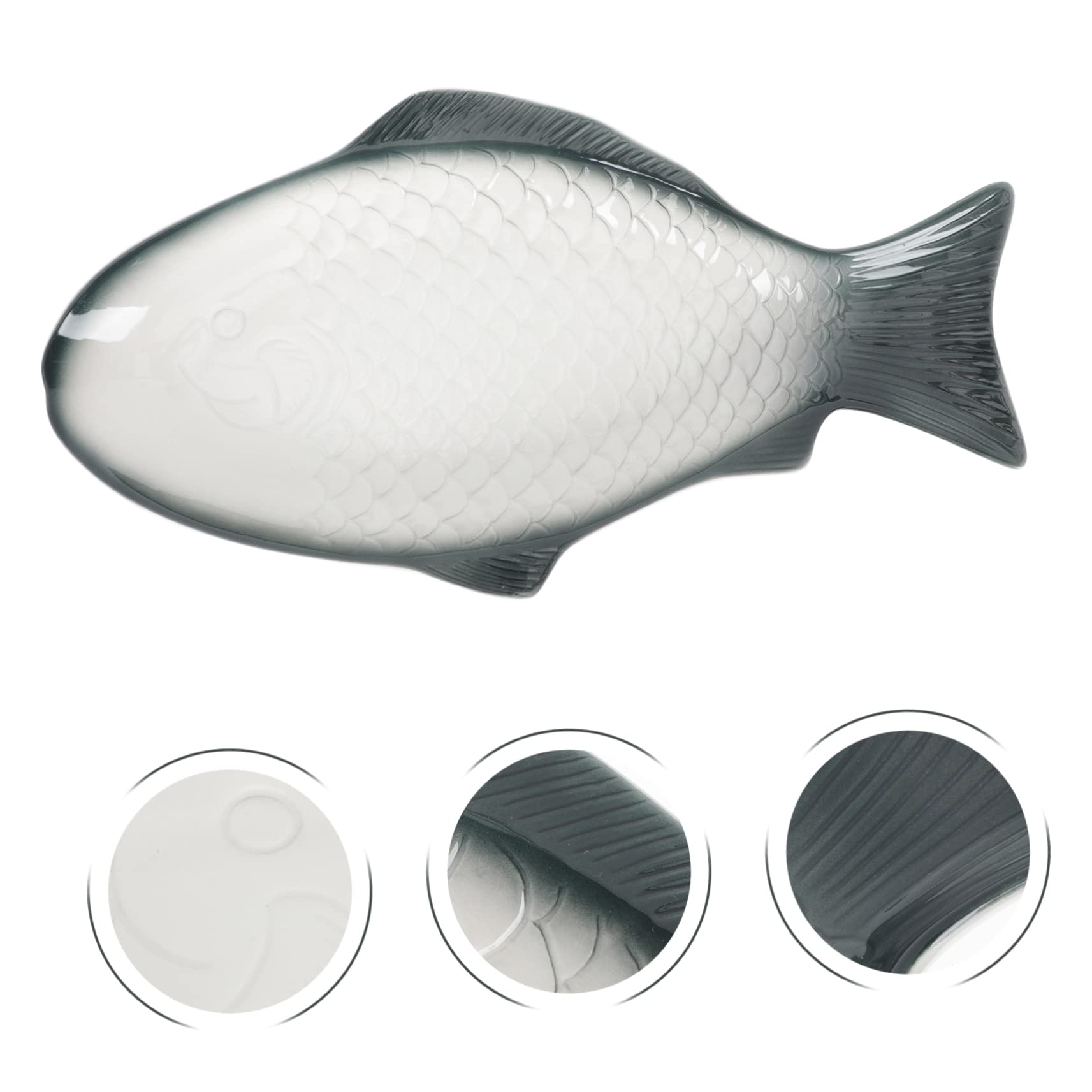 POPETPOP Bandeja de Cerámica Forma de Pescado para Cocinar al Vapor y Servir Mariscos, Diseño Elegante y Delicado Adecuado para Cenas y Regalos de Inauguración