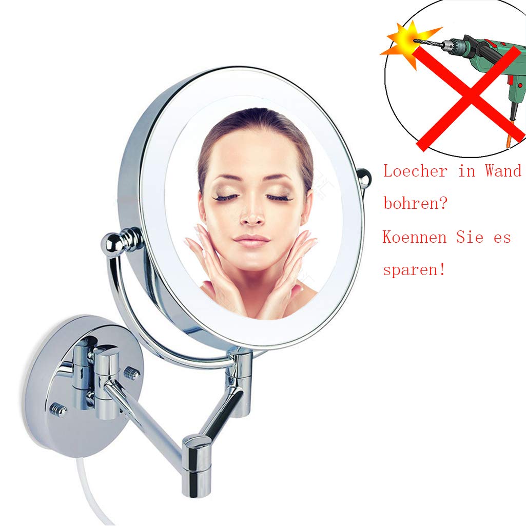 Loywe LED Beleuchtet wunderschöne Kosmetikspiegel 1+5Fach (3cm extra dick) hochwertig ohne Bohren LWW58-5-NB