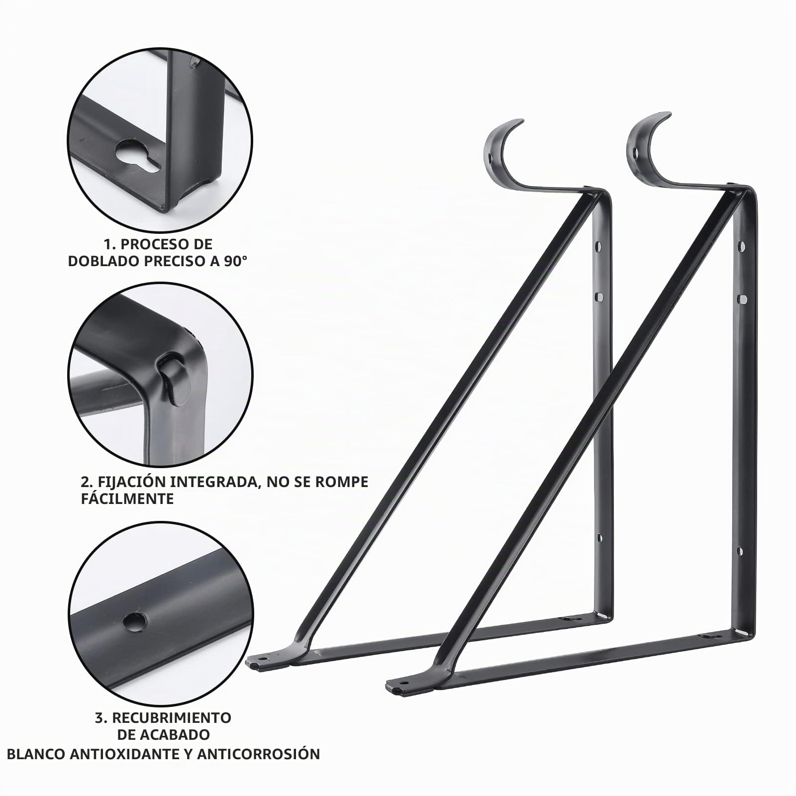 HOME MASTER HARDWARE Estante de armario resistente y soportes para barra, paquete de 10, soporte de estante de armario montado en la pared con gancho, soporte negro de 10-3/4 pulgadas con tornillos