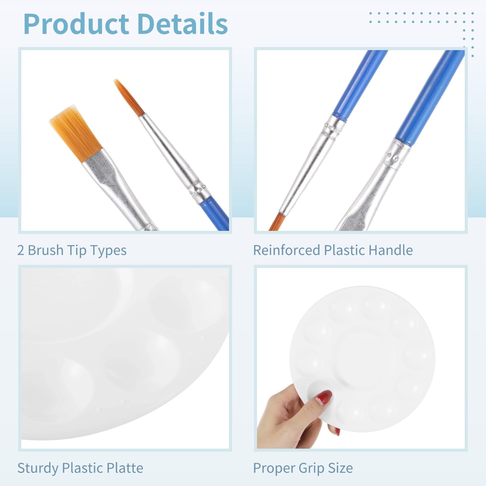 Suministros de pintura acrílica para pintura al óleo y acuarela, juego de 150 pinceles de pintura, 50 bandejas redondas y 100 pinceles de pintura de nailon