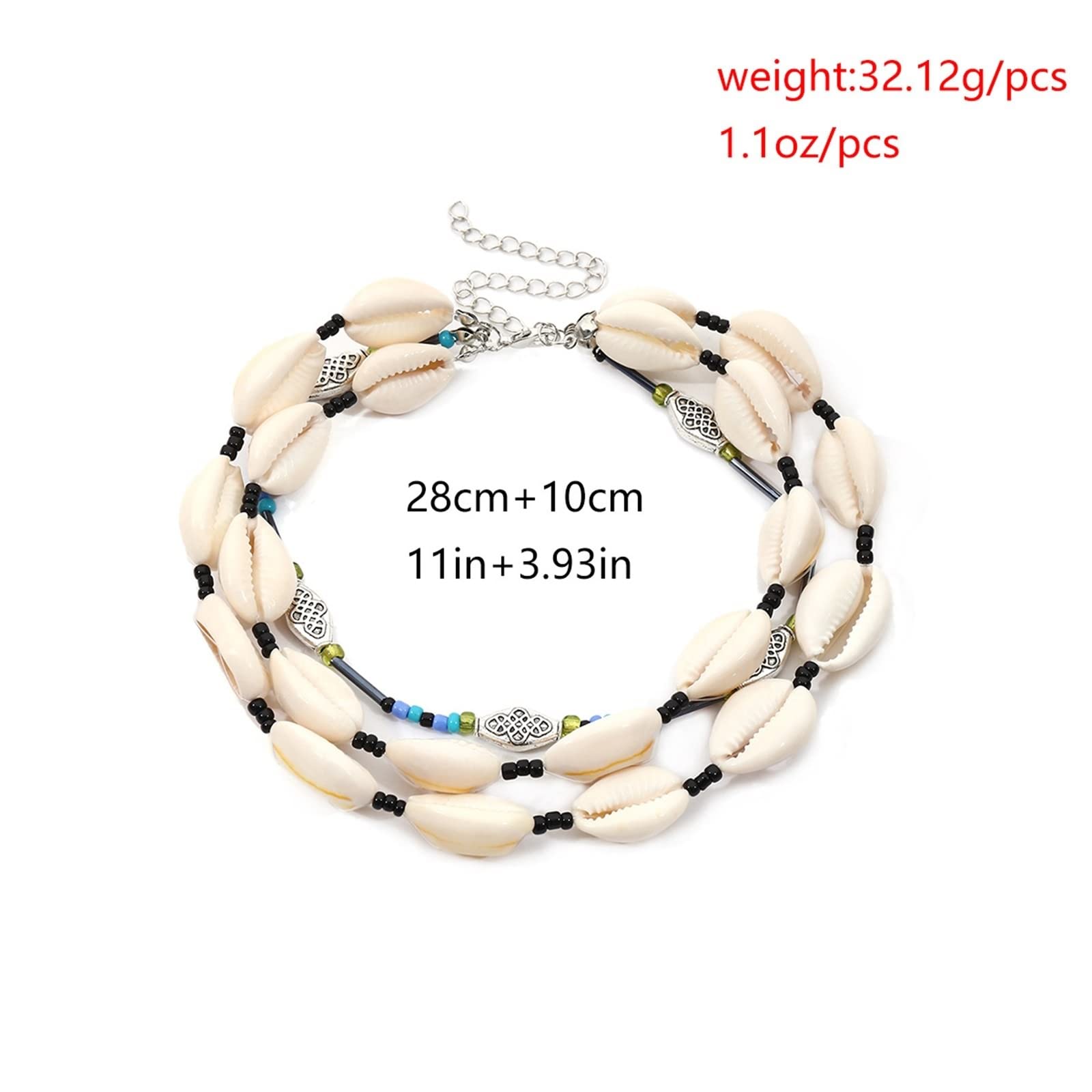Collares largos de para mujer, capa de plata de 3 conchas y cuentas, collar ajustable para fiesta, aniversario, niñas