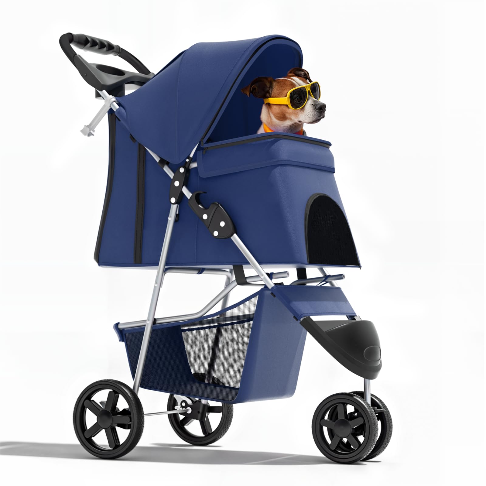 Magshion 3-Wheel Pet Stroller, Foldable Travel Jogger for Small & Medium Dogs & Cats (Up to 33lbs), Lightweight Carrier with Breathable Mesh Cover,