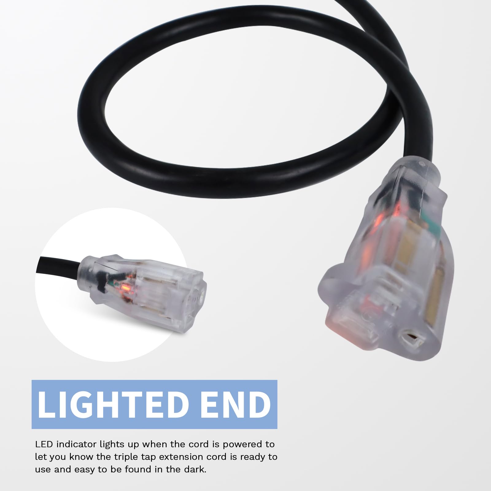 SJTW - Cavo di prolunga illuminato per esterni, 14/3, 3 m, resistente, colore nero, calibro 14 con spina di messa a terra a 3 poli, ideale per prato, giardino e elettrodomestici