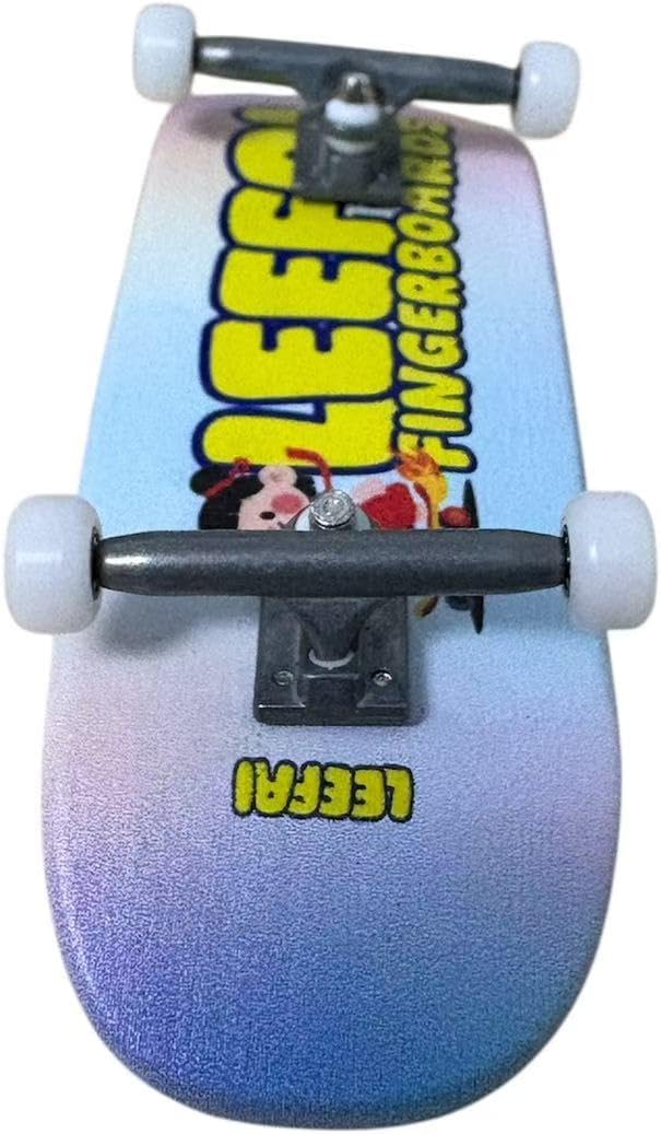 LEEFAI Pro Fingerboard Complete, Pre-Assembled Finger Skateboard Setup Canadian Maple Wood Deck Measure 34x96mm, Boxy Shape (Skate Girl)