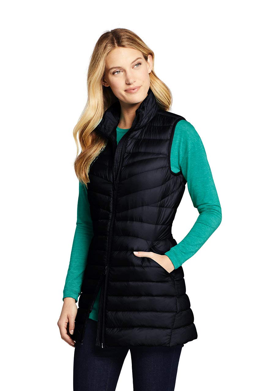 Lands End Womens Ultralight Packable Long Down Vest Black Regular
