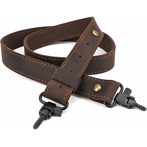 TOURBON Universal Leather Rifle Sling Comfortable No Slip Gun Carrying Strap with Swivels
