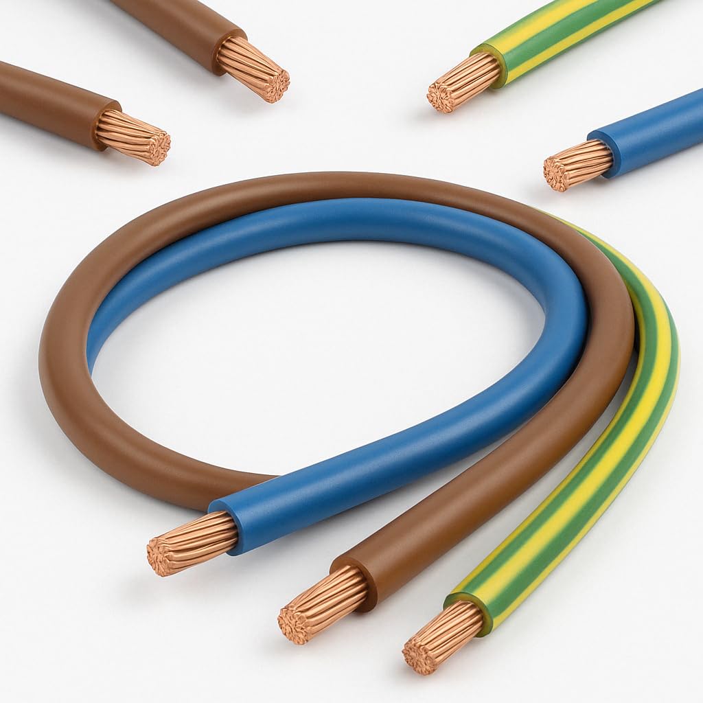 3m Meter Tails Cable Set – 25mm² Brown & Blue Double Insulated 6181Y + 16mm² Green/Yellow Earth 6491X – 19 Strand Flexible Copper Wire for Consumer Unit/Mains – UK Compliant