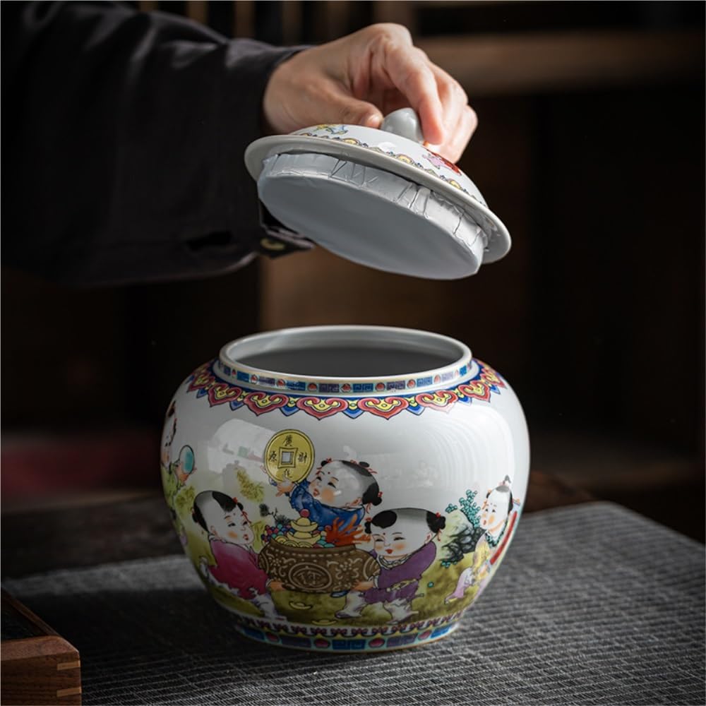 XYNSNDB Pojemnik na herbatę ceramiczny luzem pojemnik do przechowywania herbaty słoik gospodarstwa domowego o dużej pojemności zamknięty słoik Retro zestaw do herbaty pojedynczy słoik pusty słoik