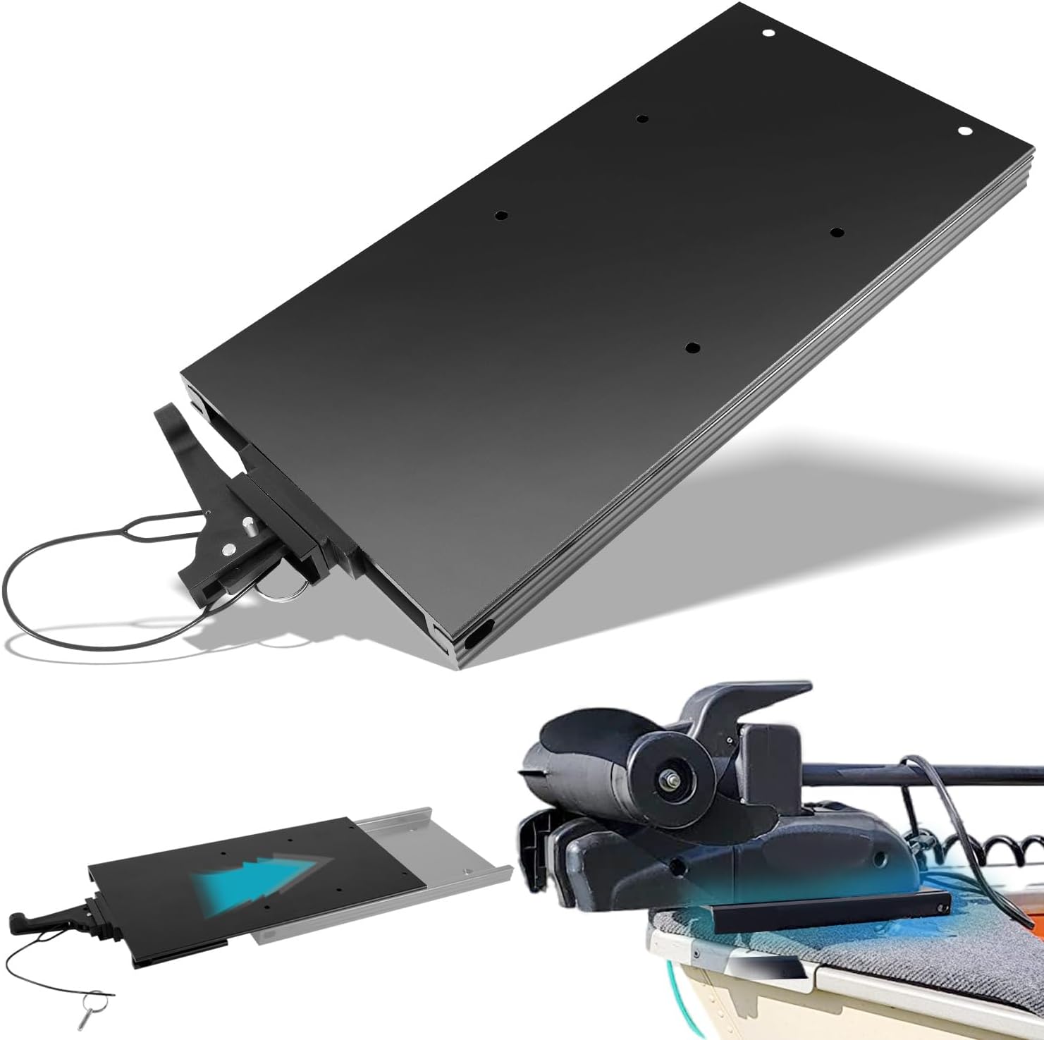 Black Aluminum 1854051 MKA-51 Electric Steer Trolling Motor Quick Release Bracket for Ulterra, Terrova, PowerDrive, PowerDrive V2 & DeckHand 40