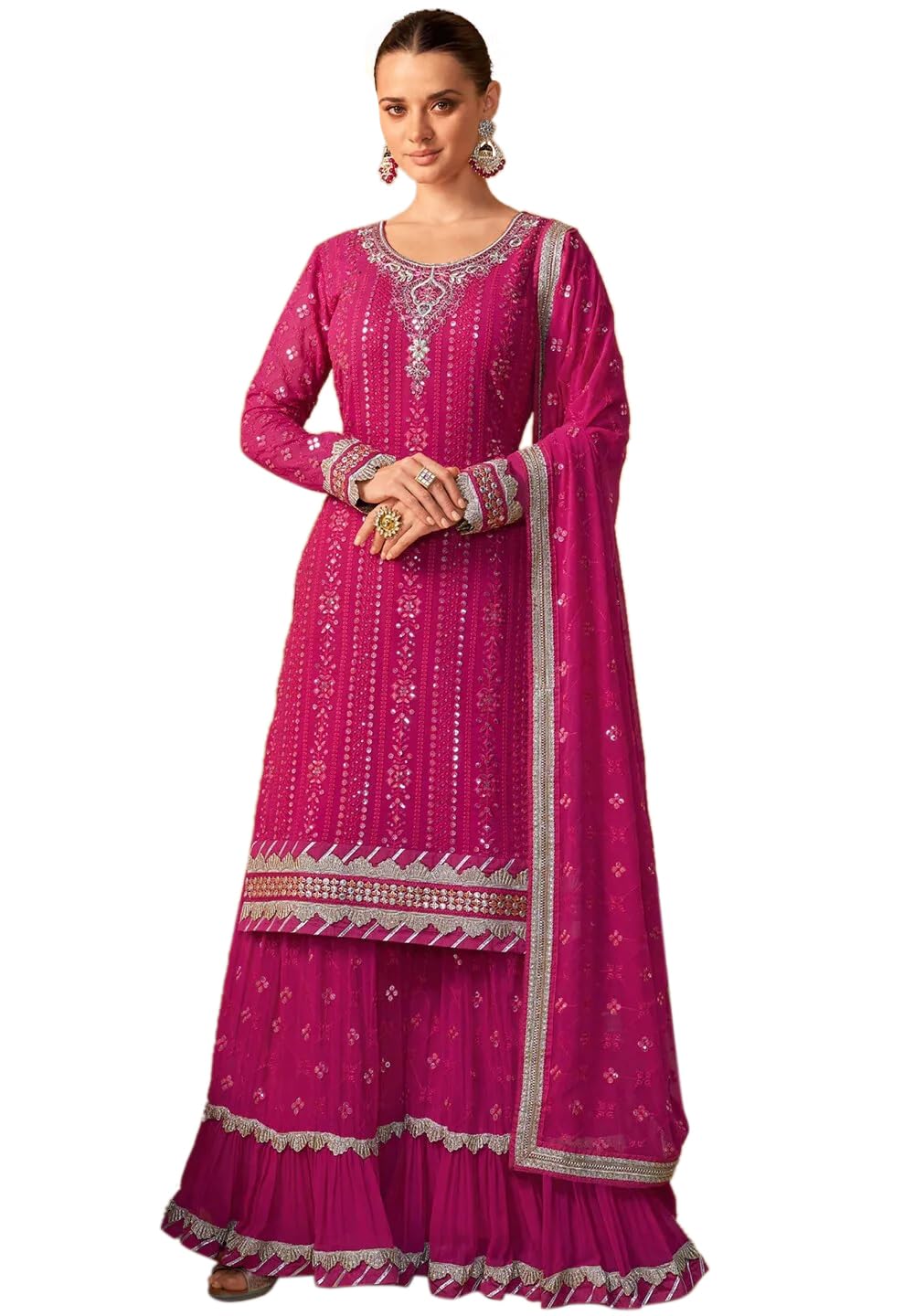 miss ethnik Women's Faux Georgette Stitched Top with Stitched Faux Georgette Bottom and Faux Georgette Dupatta Full Sleeve Embroidered Straight Kurta-picture-36