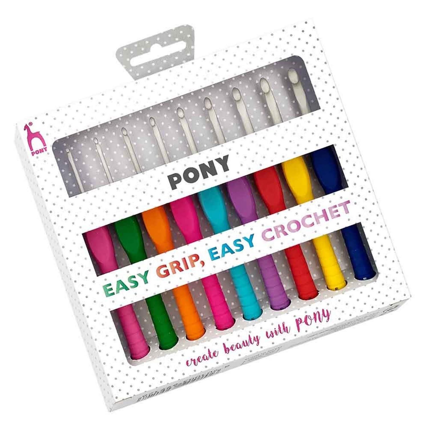 Pony 56835 Easy Grip Pastell Häkelnadel Set – Set aus 9 Häkelnadeln