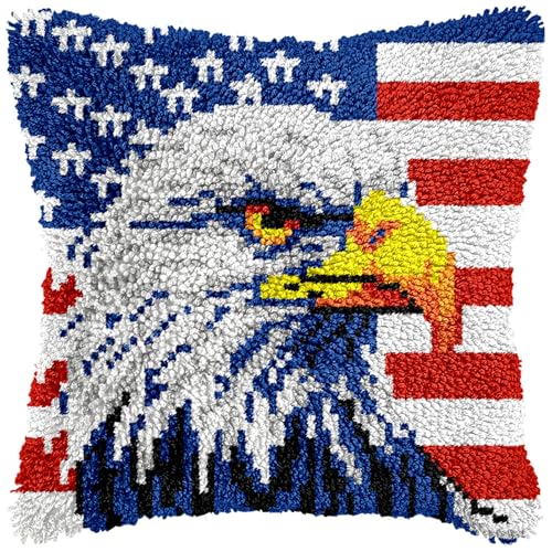 Image of Anurjah Latch Hook Pillow Kits for Adults, Crochet Kit for Beginners 17x17inch Home Decor Pillow Cover Making Kit with Crochet Tool & Precut Yarns and Coded Canvas Christmax Halloween Craft Gifts