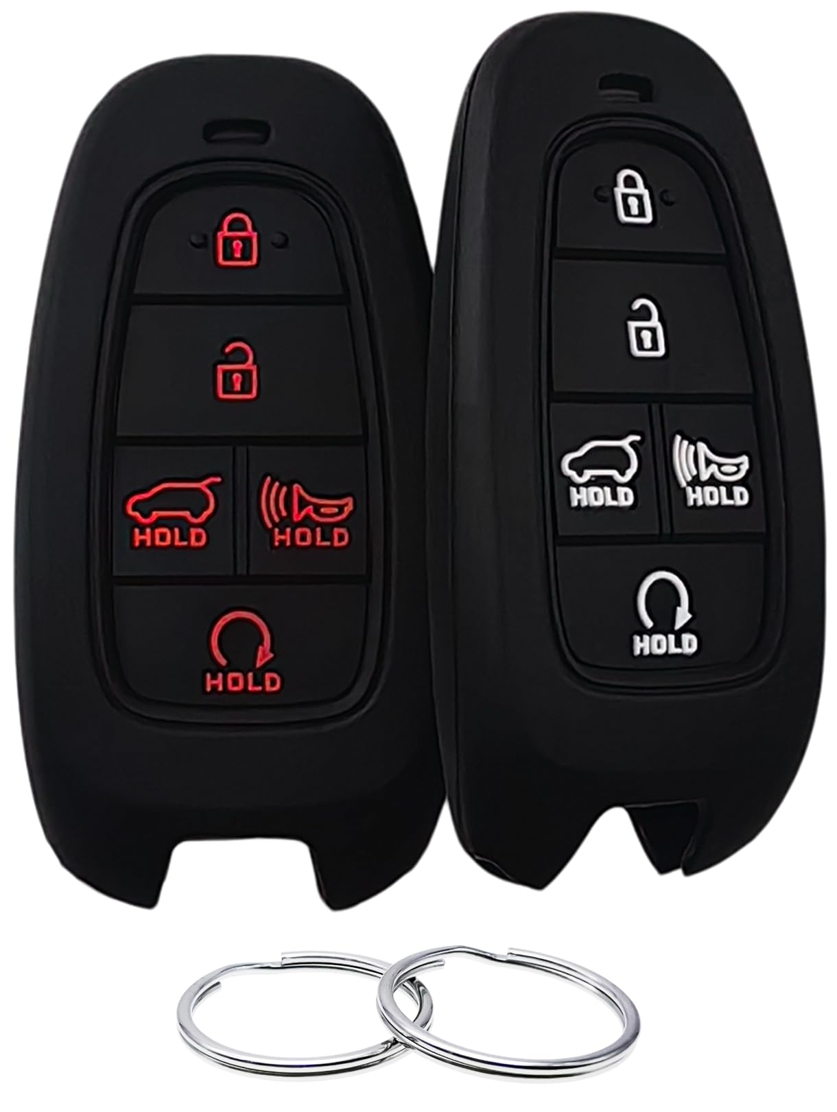 REPROTECTING Silicone Rubber Key Fob Cover Compatible with (5 buttons) 2019-2023 Hyundai Sonata Sanata Fe Tucson Palisade(Black black)