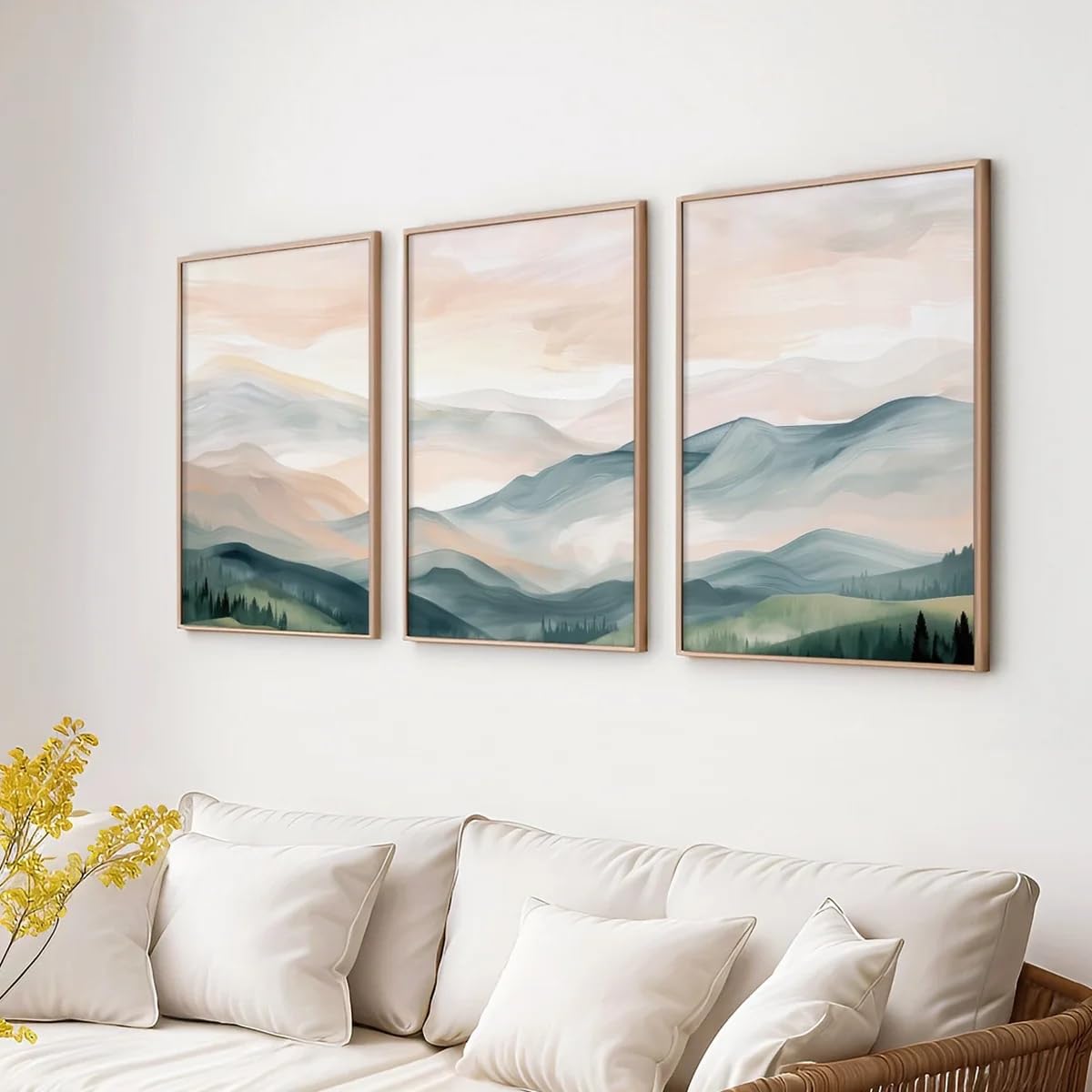LTjiajuypd Landscape Poster Modern Mountain Wall Art Trio Green Beige Gray Canvas Paintings For Room Decoration(35x50cm-3Pcs)