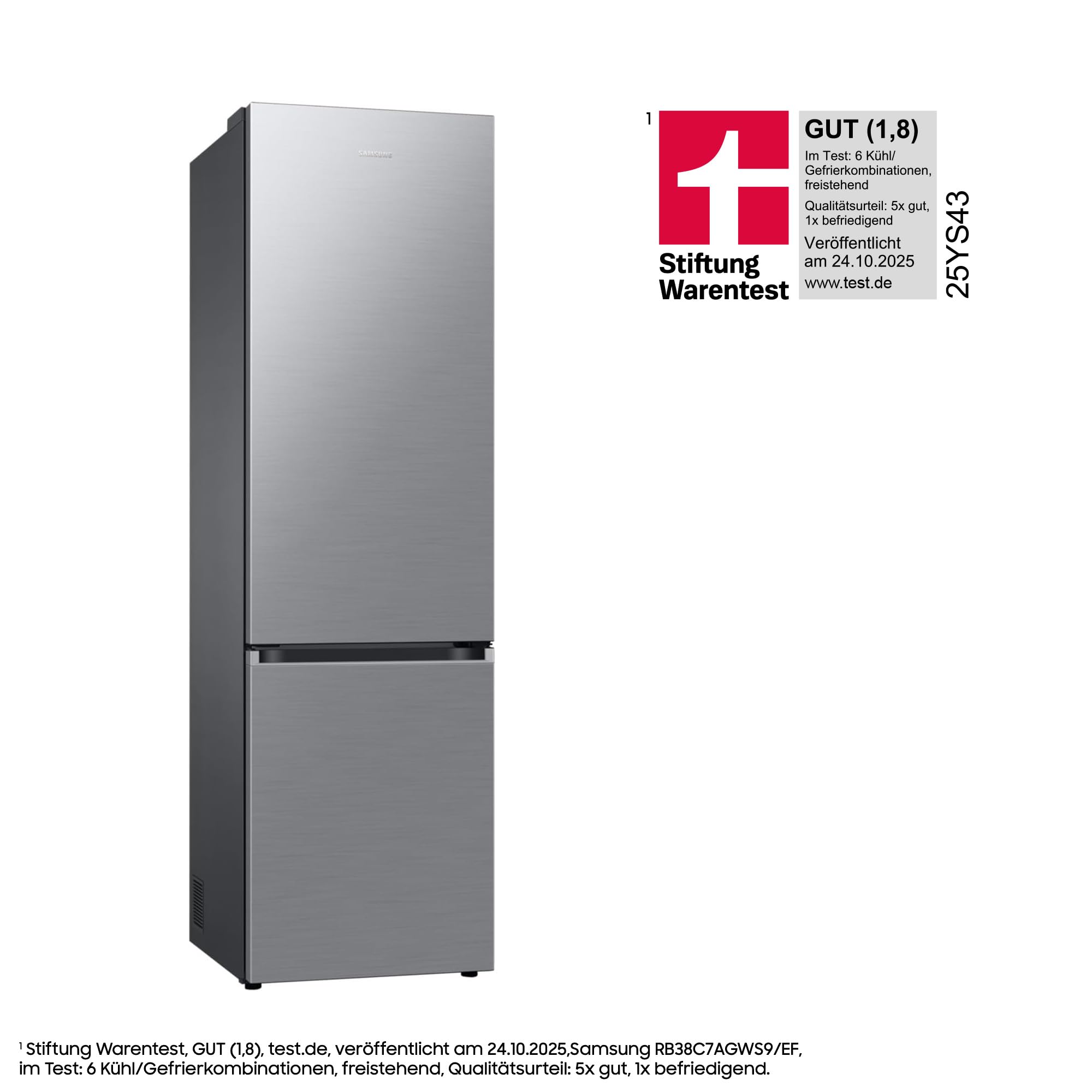 Samsung RB38C7AGWS9/EF Kühl-Gefrierkombination, 203 cm, 387 l, AI-Kühlschrank mit Gefrierfach, SmartThings AI Energy Mode, Cool Select+, Twin Cooling Plus, Metal Cooling, Edelstahl Look