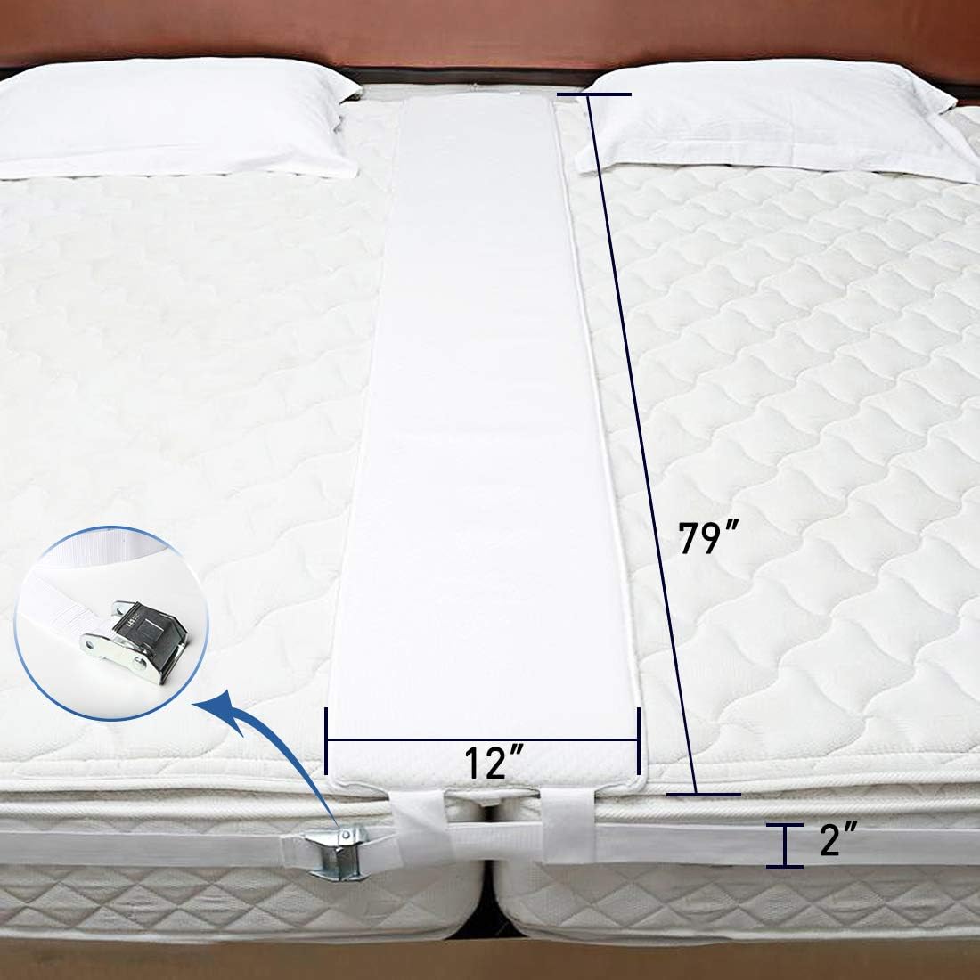 HITOMEN Bed Bridge, Twin to King Bed Converter Kit, Bed Gap Filler with Strap, Mattress Connector 80"x12" Bed Bridge + Strap