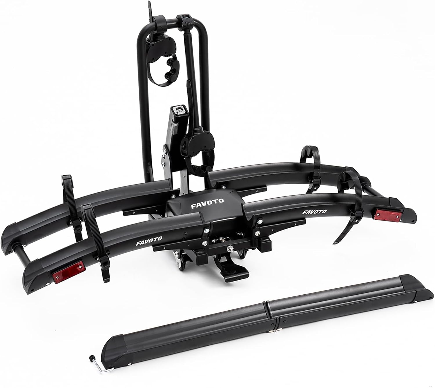 Favoto Electric Bike Rack with Ramp – Foldable Hitch Mounted EBike Carrier for SUV, Truck, RV, Tiltable Heavy Duty Rack Fits 2″ Receiver, Holds 200 lbs, Fits Fat Tires up to 4″