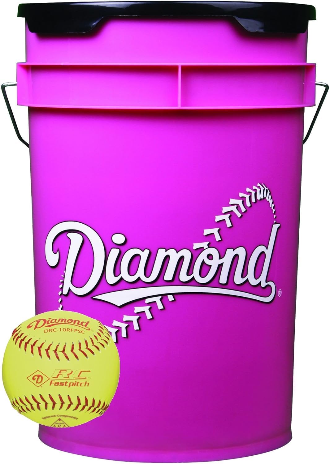 Diamond 6-Gallon Pink Ball Bucket with 18 DRC-10RFPSC 10-inch Yellow Softballs