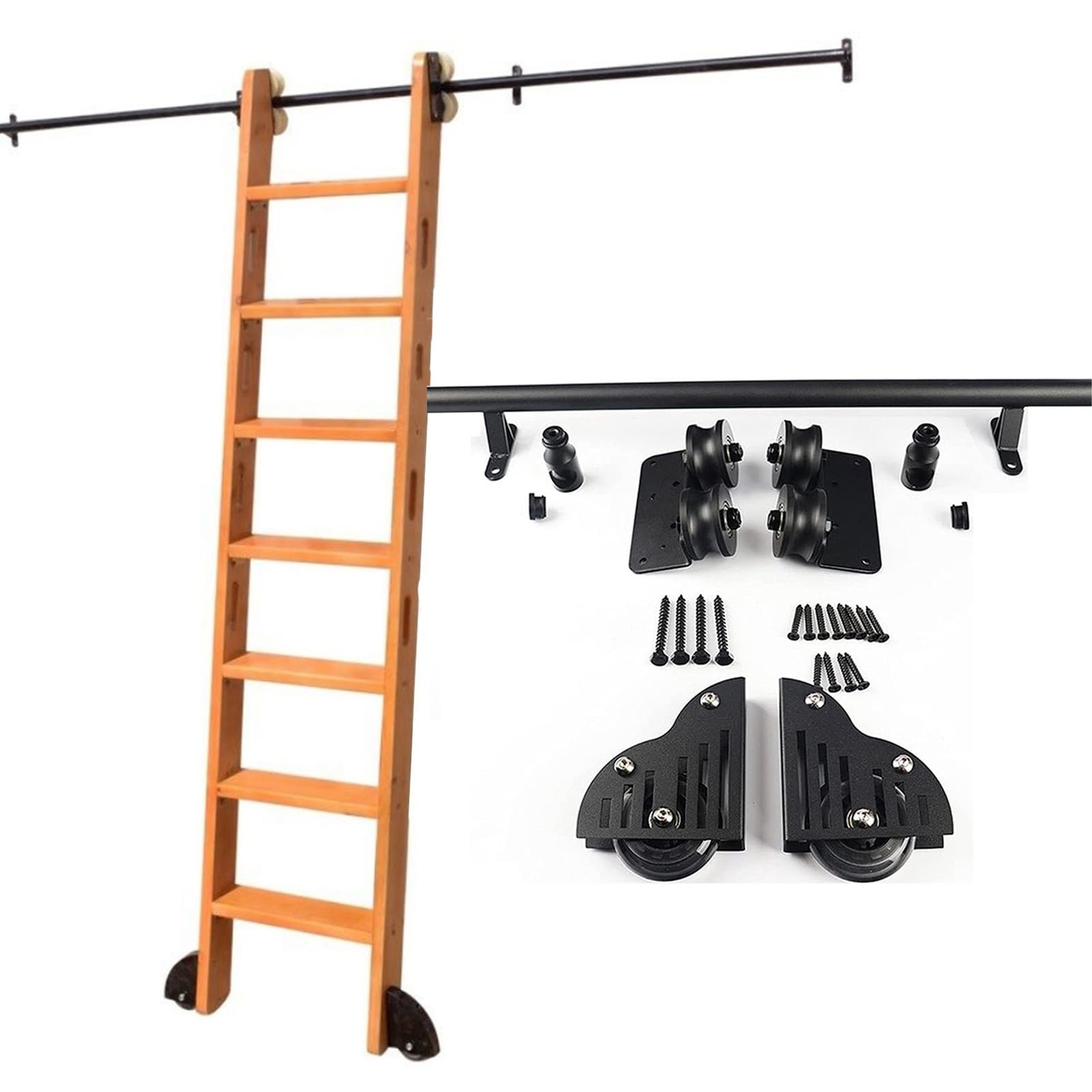 Kit rail d'échelle mobile pour porte de grange coulissante dans un salon