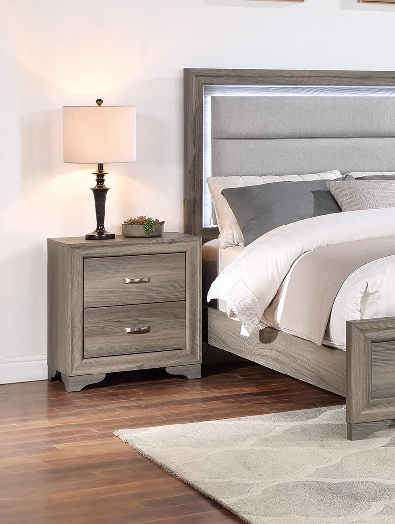 Functional Nightstand, 2-Drawer Wooden Bedside Table, Modern Bedroom Furniture, with Adjustable Legs, Waterproof Surface, Easy to Clean, Space Efficient