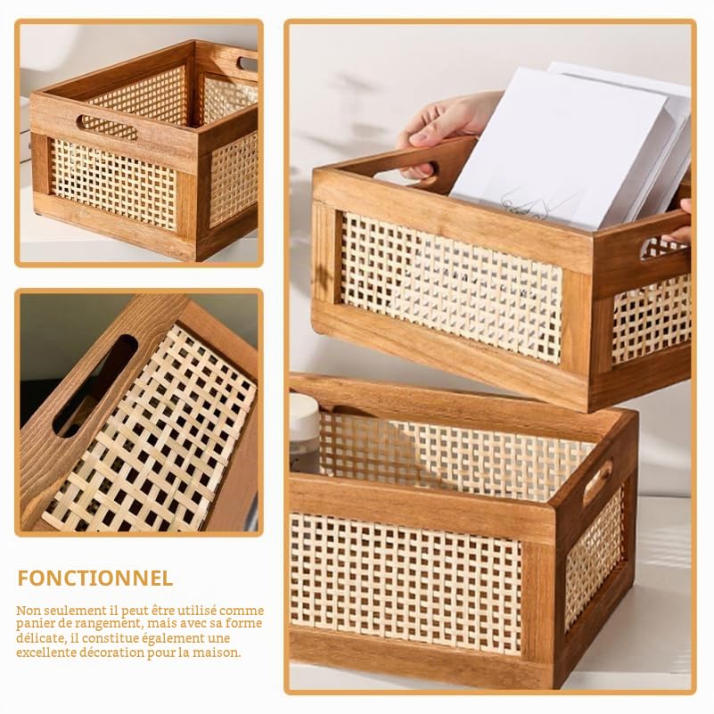 Ciieeo Panier De Rangement En Bois Massif Tissé À La Main 13.78X9.84X6.30 Pouces Boîte Décorative Fonctionnelle Pour Bureau Et Maison Rangement Bureau Collations Cosmétiques